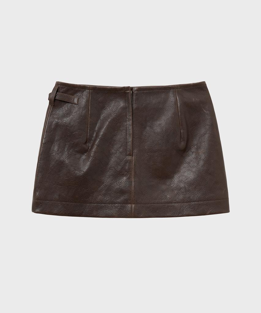 Noir For Woman Antique Cow Leather Layered Wrap Skirt (Brown)