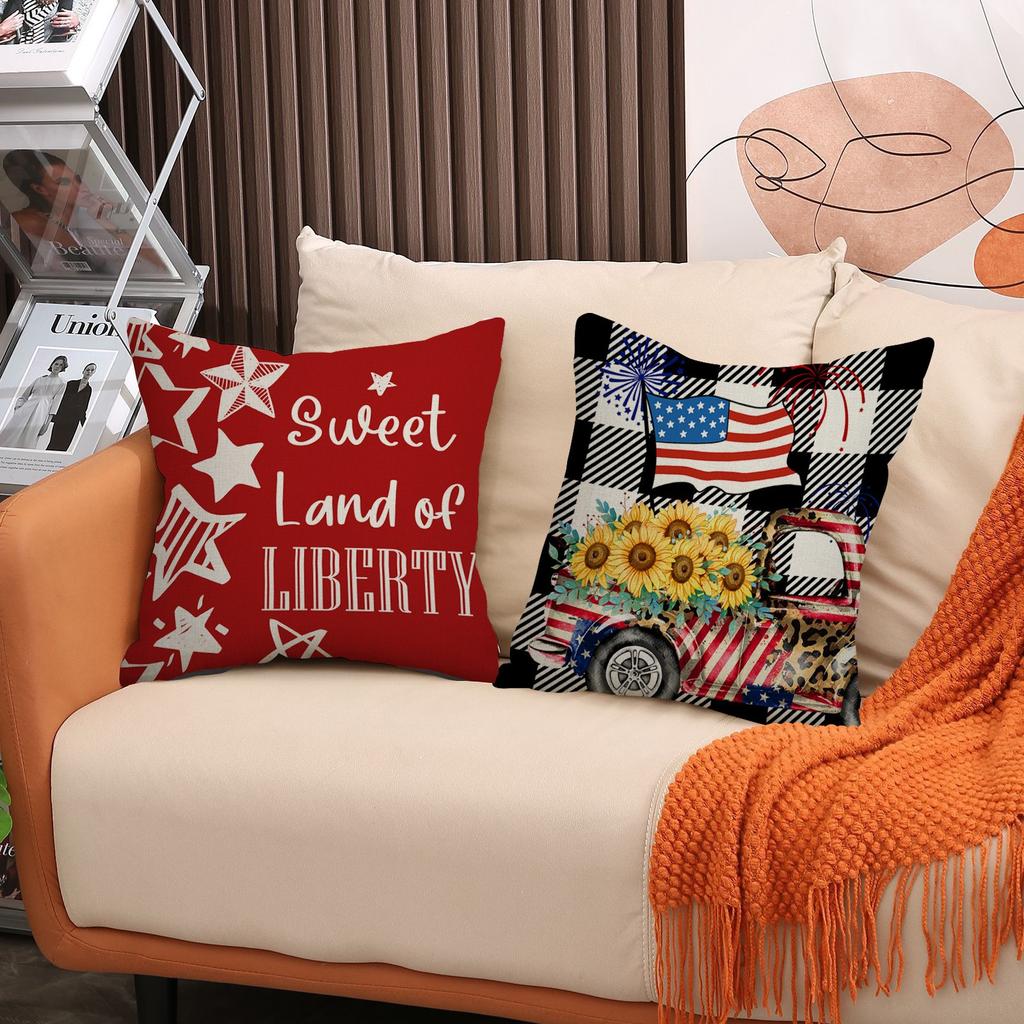 4Th Of July Printed Home Decor Pillow Cover Bedroom Living Room Sofa Decoration Polyester Cushion Cover With Zipper
