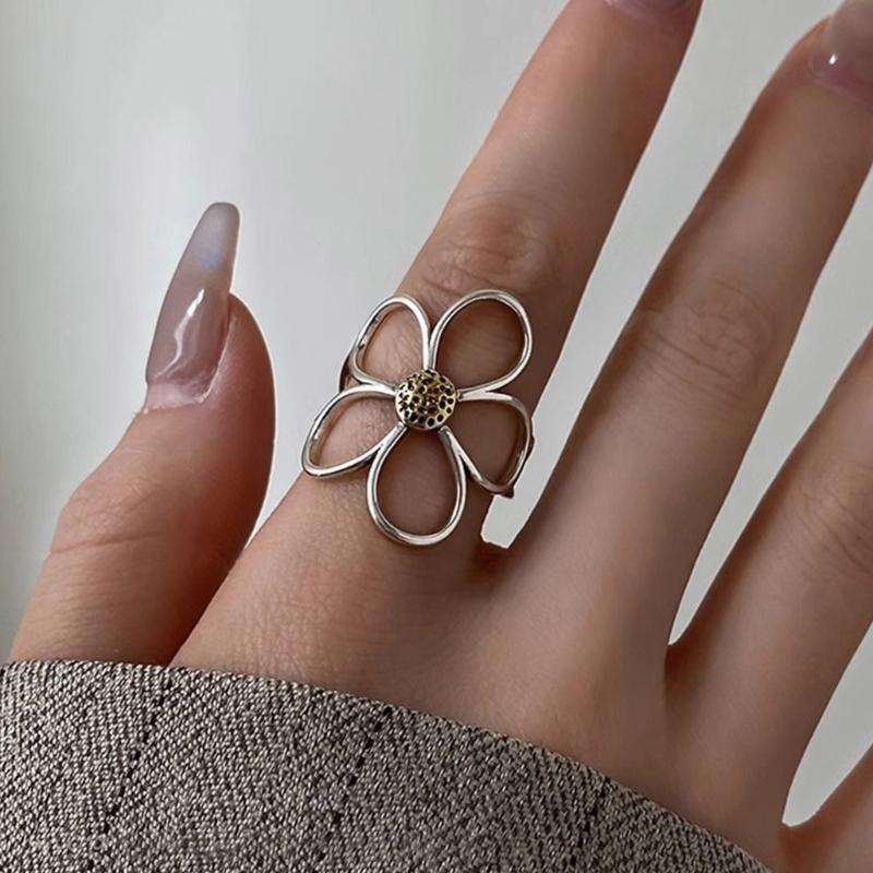 Opening Finger Rings Adjustable Finger Rings Hollow Flower Open Rings Finger Jewelry Copper Texture for Fashion Lover
