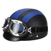 (Blue) Retro Motorcycle Leather Half Helmet With Goggles