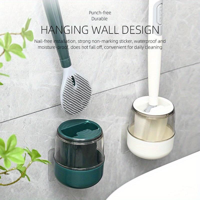 Punch-Free Wall-Mounted Soft Silicone Toilet Brush No Dead Angle Toilet Cleaning Brush Refillable Detergent Toilet Brush with Base