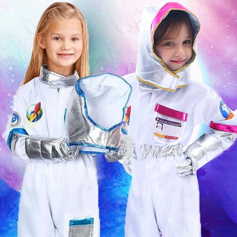 3Pcs Astronaut Costume Astronaut Suits Jumpsuit Gloves Cap Cosplay Halloween Costume Space Suits for Toddler,Kids