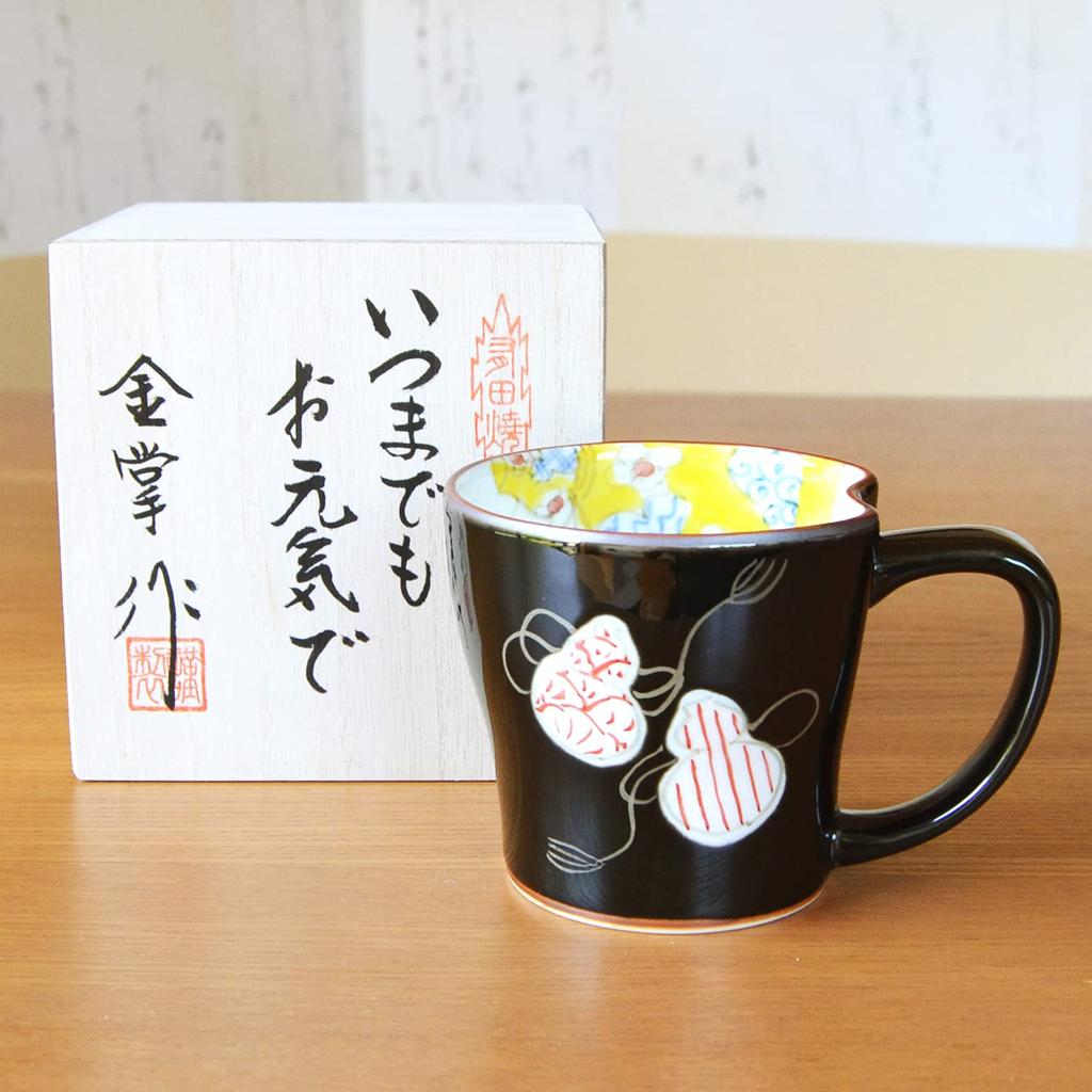 Umbrella Life Celebration Lucky Gift for Good Arita Ware Six Gourd Comes with Kasaju Noshi and Message Comes In a Wooden Box Present, Health, Mug,