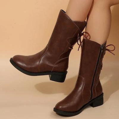 2024 High Quality Ladies Shoes Side Zipper Women's Boots Fashion Rear Lacing Modern Boots Women Winter Plus Size Mid-Calf Boots