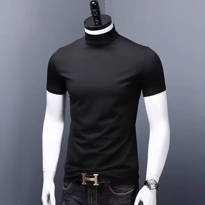 

Мужская футболка облегающего кроя с воротником-стойкой и короткими рукавами - Летняя мода 2024 M чёрный