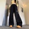 Women's Navy Three-Stripe Wide-Leg Track Pants - Spring/Autumn Casual Loose Fit