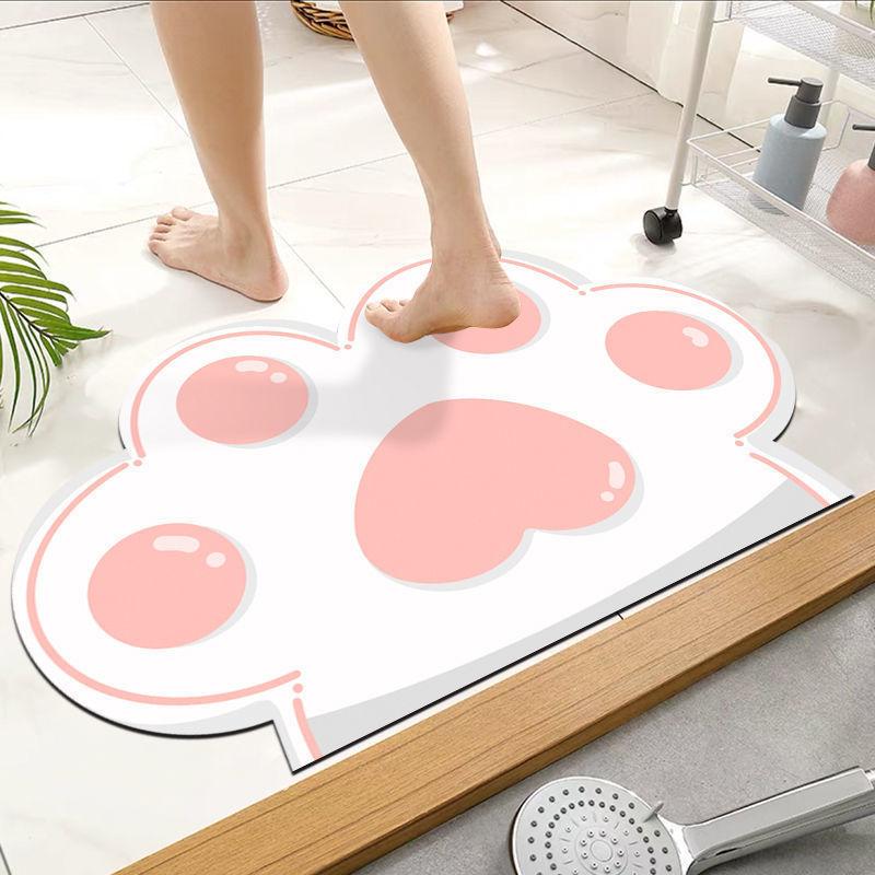 Tapete de Chão de Lama Diatomácea Desenho Animado Tapete de Chão de Banheiro Absorção de Água Secagem Rápida Tapete Antiderrapante Resistente à Sujeira e Fácil de Cuidar Tapete para os Pés