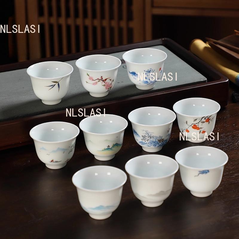 6pcs 65ml White Porcelain Tea Cup Ceramic Tea Cup Household Chinese Style Single Teaset Office Tea Cup Teaset Accessories
