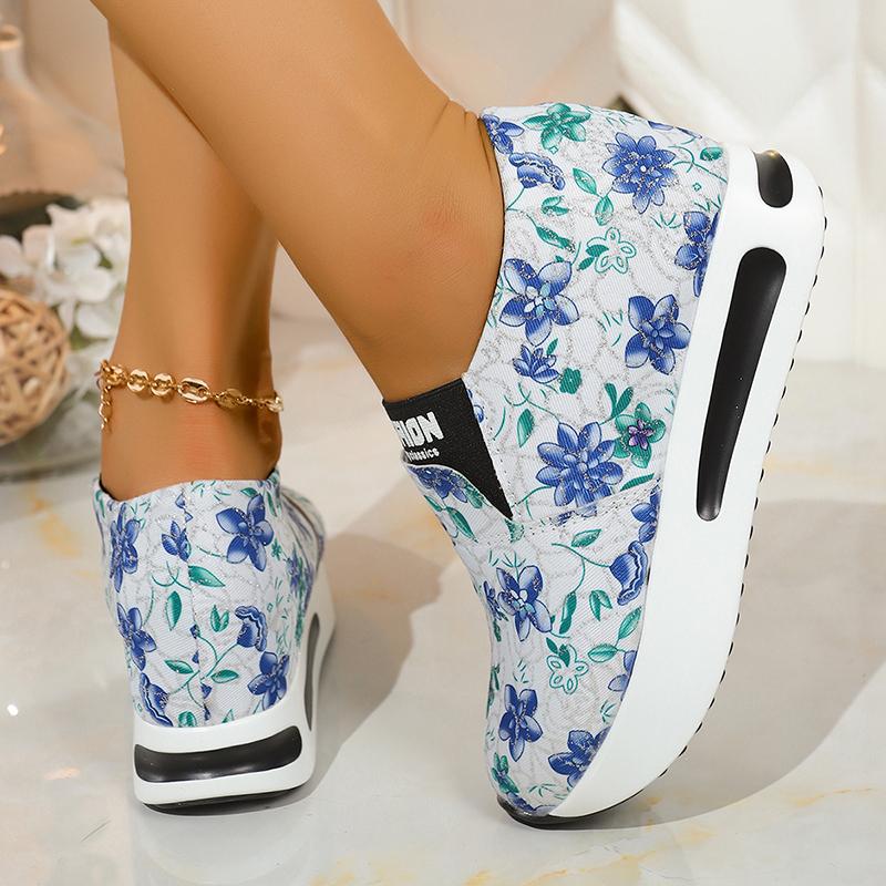 Fashion Fashion Floral Printed Platform Sneakers for Women Height Increasing Hidden Wedge Casual Shoes Woman Thick Sole Slip On Sneakers