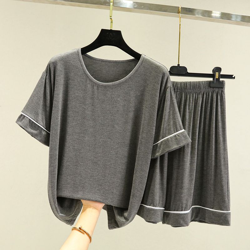 

Modal Pajamas Female Summer Short Sleeve Shorts Loose Plus Size Home Casual Thin Suit Twinset Outfit Iron Gray 3XL (80.00 kg-90.00 kg recommended