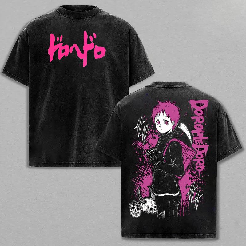 Anime Dorohedoro Ebisu T-shirt Manga Vintage Washed Oversized T Shirt Summer Short Sleeve Cotton Tees Clothes Men Clothes
