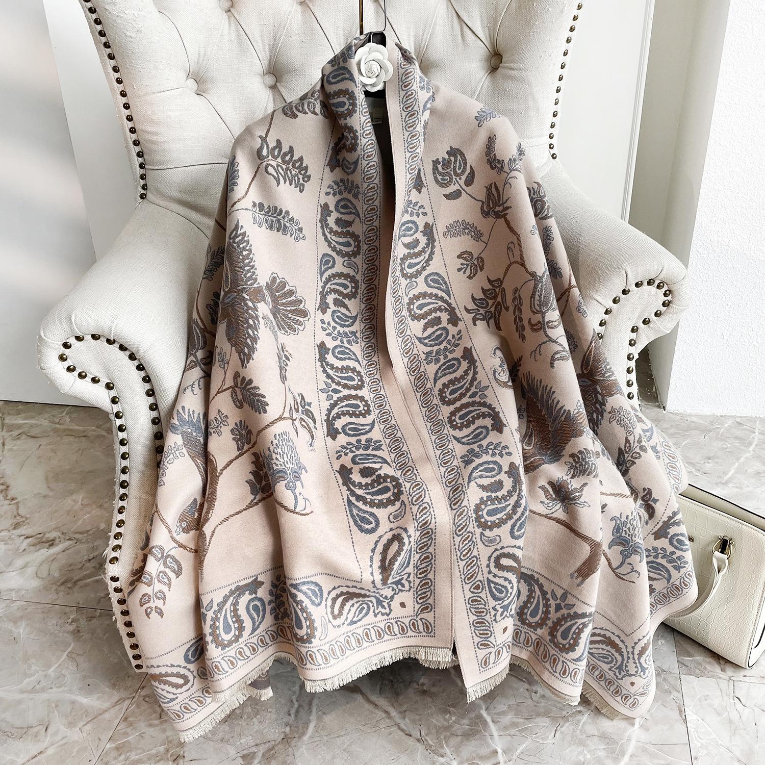 

Winter new cashew flower imitation cashmere warm fringed scarf women s fashion short beard air-conditioned room shawl outside 180*70cm