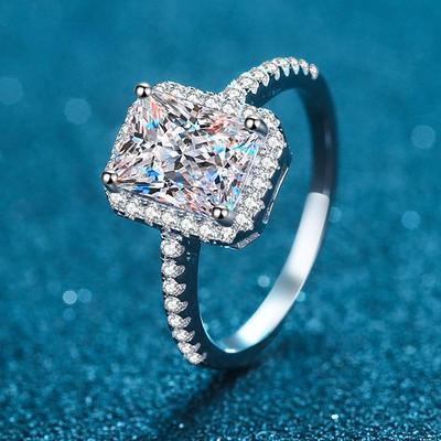 Certifikovaný zásnubní prsten 2/1CT Radiant Cut Moissanite Bezbarvý VVS Diamantové prsteny Sterling Silver Weddig Band