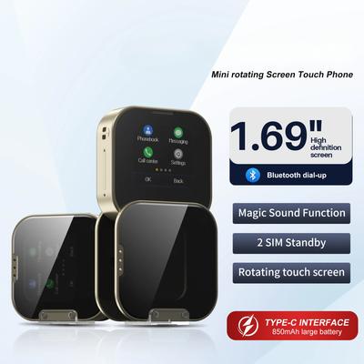 2G Feature Phone Small Box Touch Mobile Phone 2SIM Standby Magic Voice Bluetooth Sync Music Torch Mini Rotation Cellphone Type-C Backup Phone