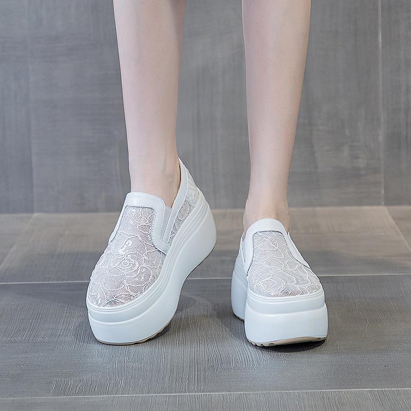 Fujin 8cm 2023 nowa siatka powietrzna koronkowa moda letnia platforma klinowe Casual wygodne sandały na koturnie wysokiej marki oddychające buty