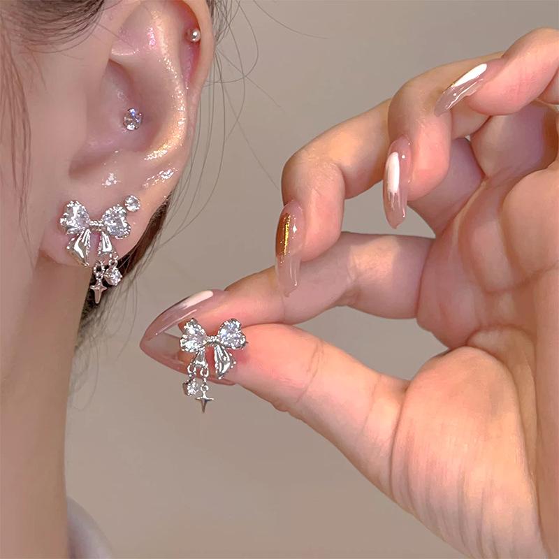 S925 Silver Needle Fairy Flower Earrings - Elegant Luxury 4-Piece Set for Women