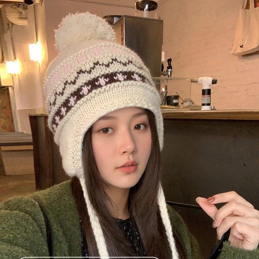 Printed Fair Isle Style Beanies Warm Ear Protection Hat Fashion Lei Feng Hat Girls