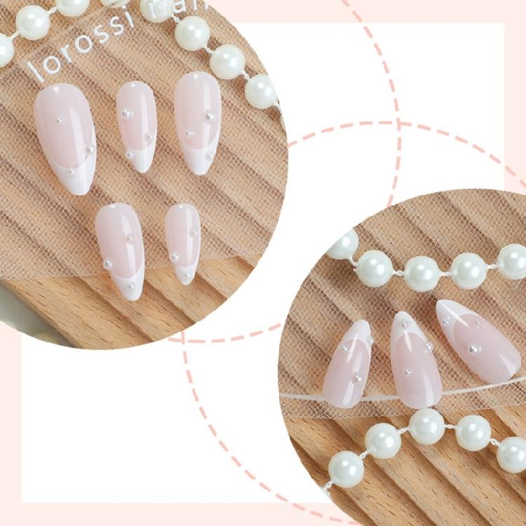 24 Pcs Glossy Full Cover False Nail French Tip Acrylic Nail Valentines Day Press On Nail Almond Shape Stick On Nail