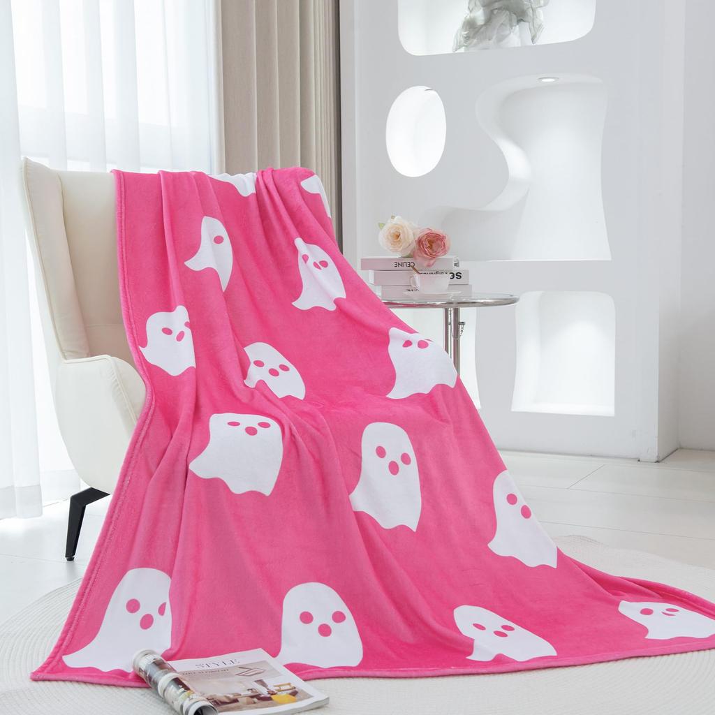 Cute Ghost Pink Blanket Flannel Soft Comfortable Home Blanket Warm Blanket Birthday Holiday Gift