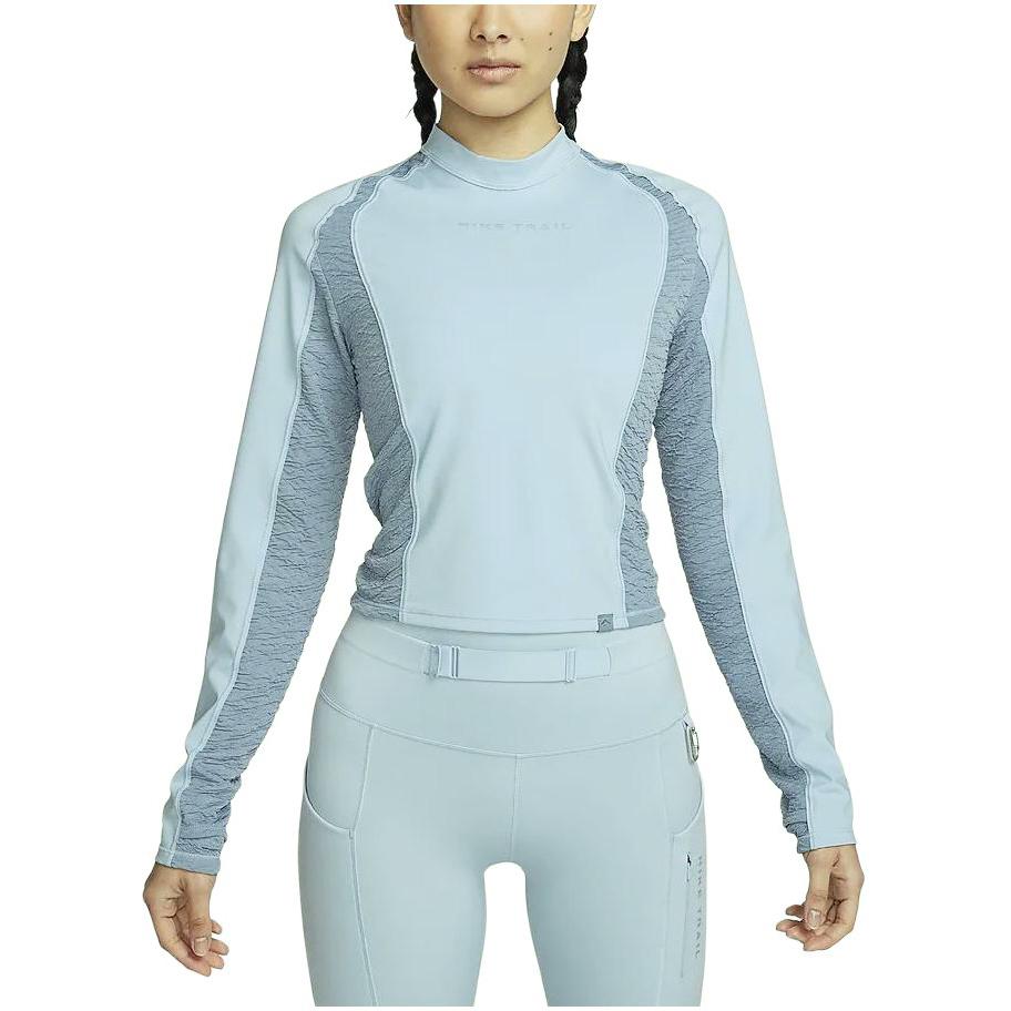 Nike Color Blocked Half High Neck Casual Quick Dry Running Long Sleeve Raglan T-Shirt Women Tops Light-Blue FN4707-440
