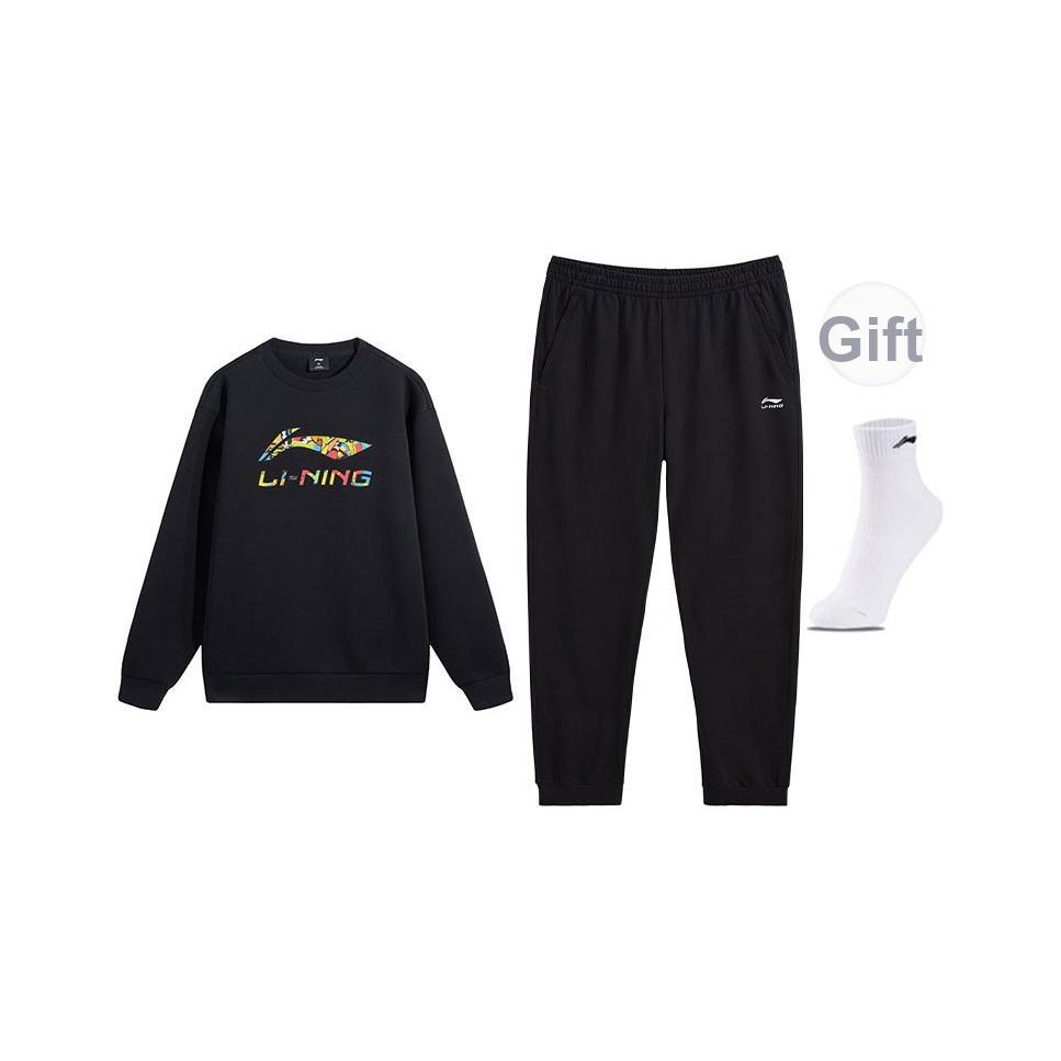 Li-Ning Trendy Fashion Printed Design Round Neck Sweatshirt Comfortable Versatile Sweatpants Casual Sports Suit AWDVH35-3+AKLVA41-1 XL