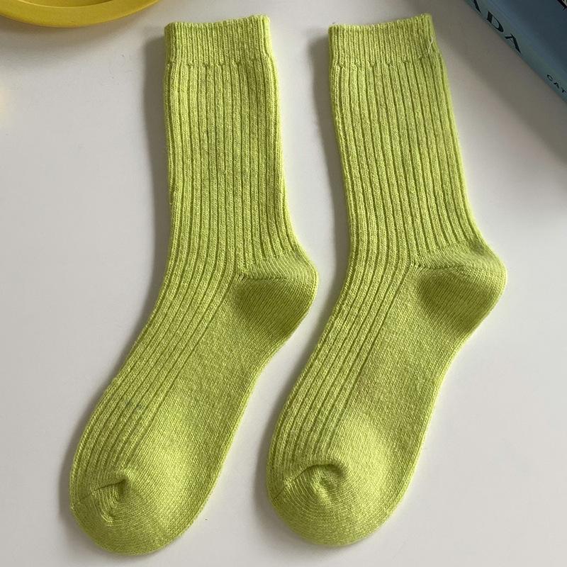 Damen Baumwolle Lockere Socken Herbst Winter Stricken Einfarbige Lange Schwarz Rosa Koreanische Japanische Schülerinnen Winterstrümpfe Retro
