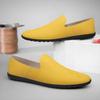 Classic Brand Men's Leather Casual Shoes Soft Soles Comfortable Commuting Driving Shoes Office Men's Business Shoes Yellow Trend