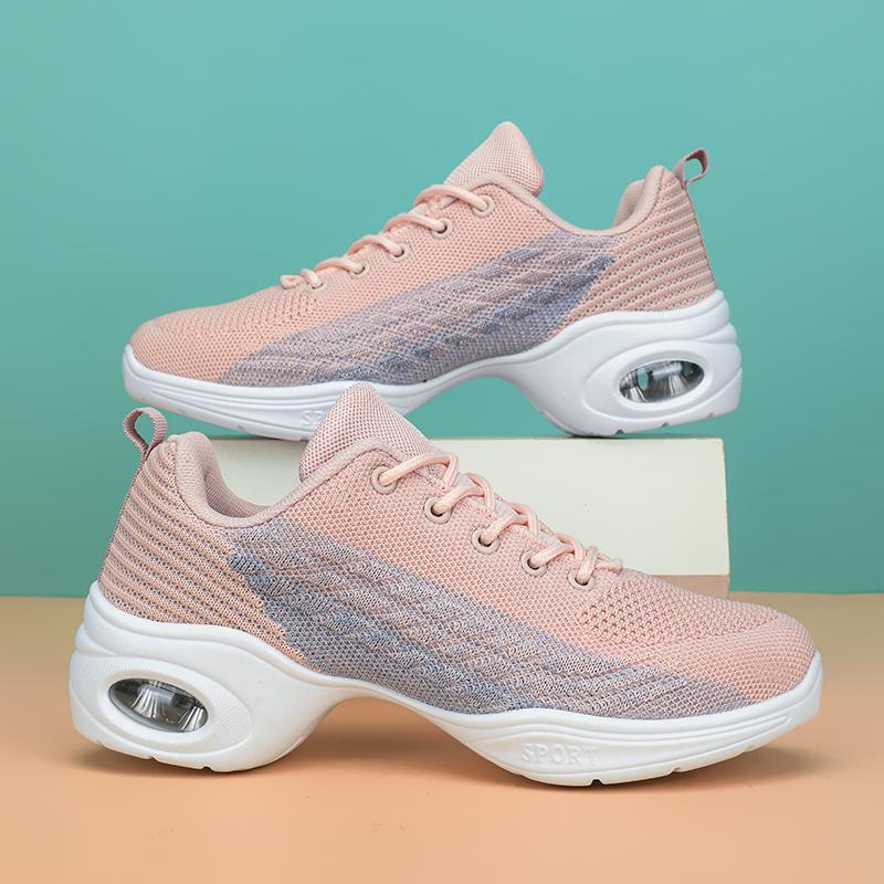 New Womens Dance Shoes Breathable Mesh Black Soft Sole Casual Sports Shoes for Spring Summer Lace-up Fashion