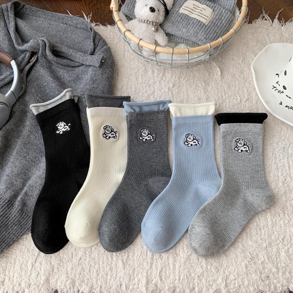 Autumn and Winter Lace Fringed Striped Socks for Women, Early Autumn Lace Sweet Mid-calf Pile Socks