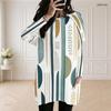 Women Plus Size Round Neck Long Sleeve Pink Black Geometric Printed Loose Longline Top With Pockets