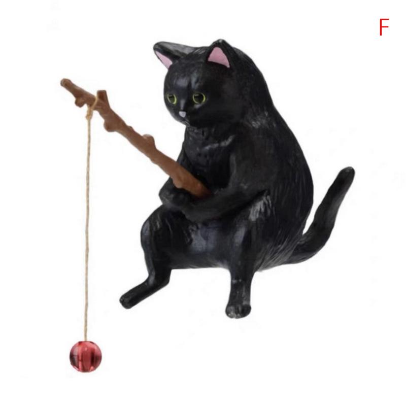 Fishing Cat Ornaments Aquarium Decoration Fish Landscaping Cartoon Cat Statue Mini Resin Figurine Home Decorations