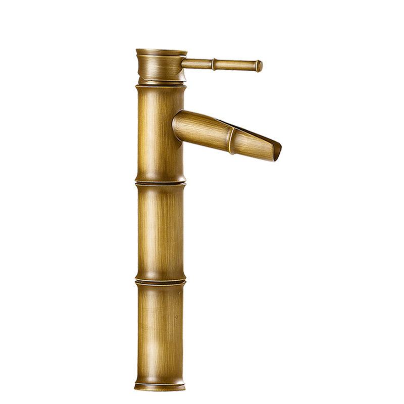 Copper Antique Bamboo Faucet European Retro Hot and Cold Basin Faucet Wash Basin Above Counter Basin Garden