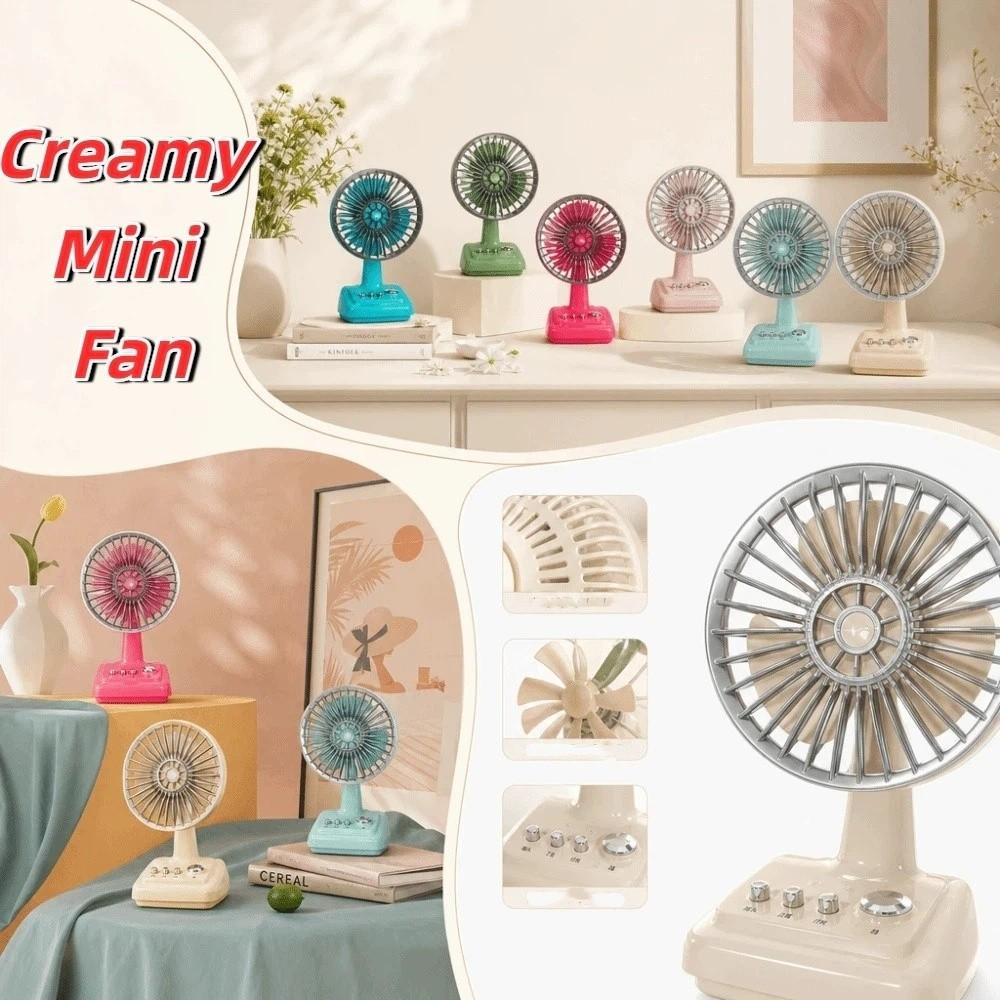 Portable Rechargeable Desktop Fan Mini Retro Cream Fan Portable Mini Electric Fan Desk Use