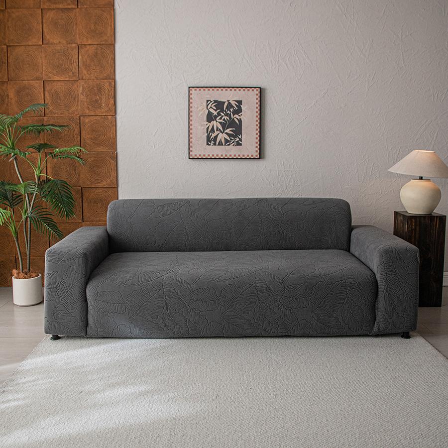 Botanical Leaf Jacquard Sofa Cover Soft Polar Fleece Stretchy Durable Pet Proof Fabric Easy Care Machine Washable For Year Round