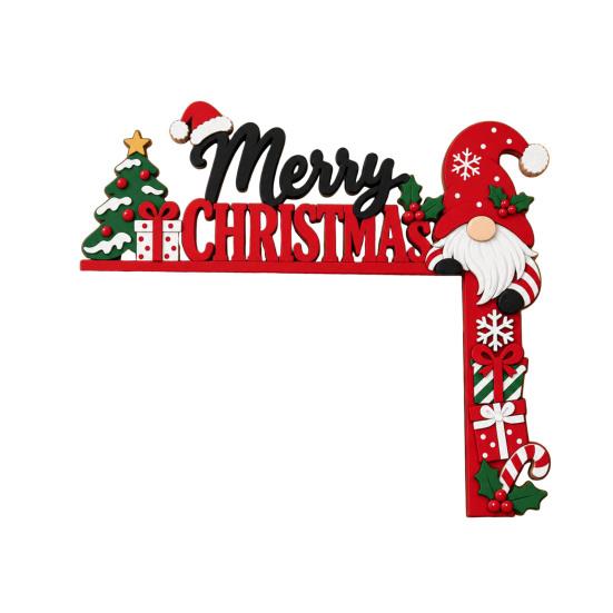 Gnome Door Frame Decoration Christmas Wooden Corner Decor, Festive Gnome/Gingerbread House/Letter Sign, No Holiday Ornament Drill Topper for