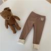 Autumn Winter Children's One-piece Velvet Bottoming Pants Boys Girls Baby Padded Warm Cartoon Elastic Foot Pants Pants