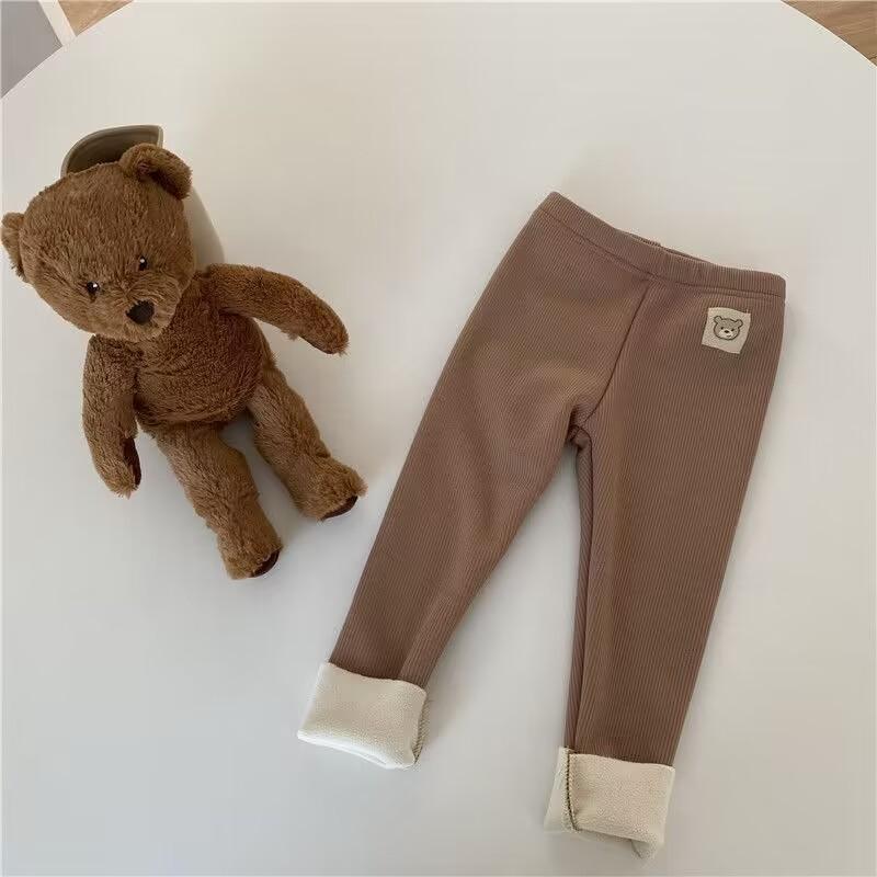 Autumn Winter Children's One-piece Velvet Bottoming Pants Boys Girls Baby Padded Warm Cartoon Elastic Foot Pants Pants
