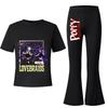 2pcs Kids Girls Lily Lovebraids Printed Casual Short Sleeves T-shirt Top Flared Trumpet Trousers Top Pants Sets