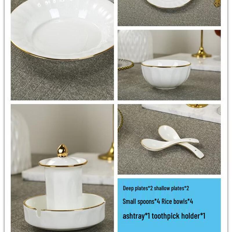Zhi Shi Jingdezhen Light Luxury 14-Piece Gilded Bone China Dinnerware Set