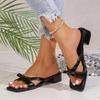 Summer Women's Soft Fairy Style Bowknot Open Toe Square Head Low Heel Slip On Sandals Casual Outdoor Footwear