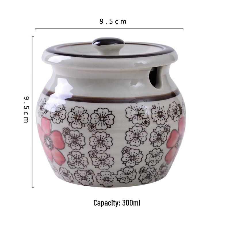 Japanese Style Hand-Painted Ceramic Storage Jar