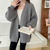 V Neck Loose Casual Cardigan Long Sweater Knitted Women Jacket Autumn and Winter Simple Solid Color Versatile Button Fashion Elegant Long Sleeve Coats