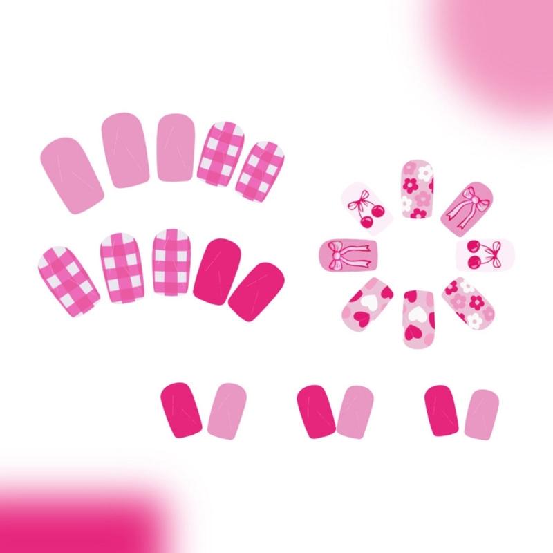 24 Stück Süßes Herz Künstliche Nägel Mittel Quadrat Vollabdeckung Falsche Nägel Glänzend Aufklebbare Nägel Blumen Aufpressnägel