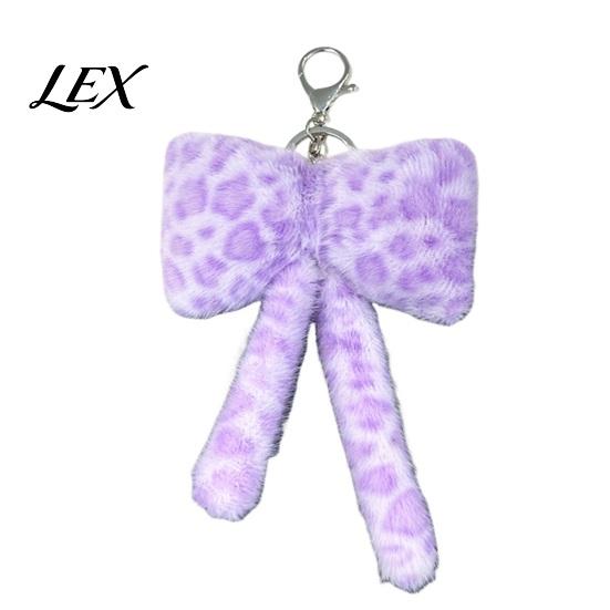 Cute Bag Accessories Leopard Print Plush Bow Keychain, Fluffy Bowknot Charm Key Holder with Lobster Clasp, Women Girls Handbag Decorative Accessory