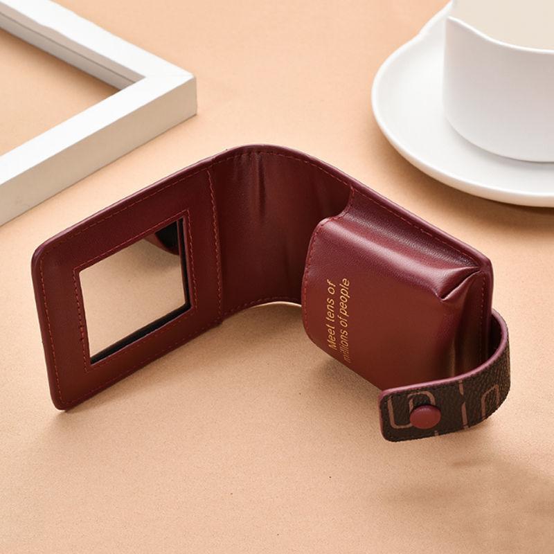 Women’s Lipstick Holder Wallet with Mirror, PU Leather Cosmetic Organizer, Compact Makeup Storage Pouch, Mini Travel Purse Gift for Women