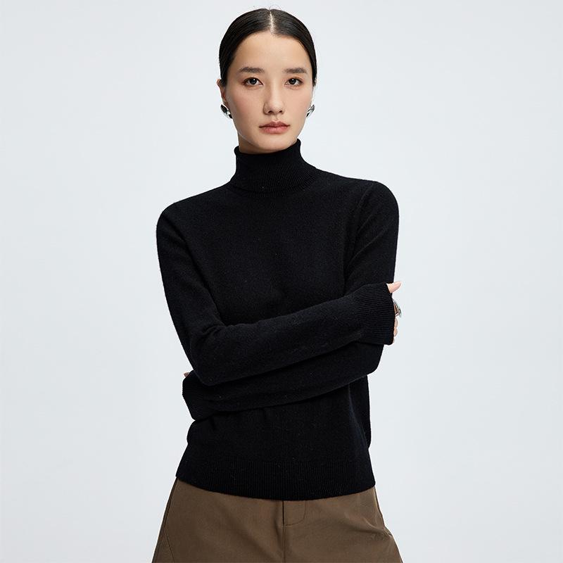 Women's Seamless High Neck Cashmere Pullover - Autumn/Winter Solid Color Base Layer Knit Sweater