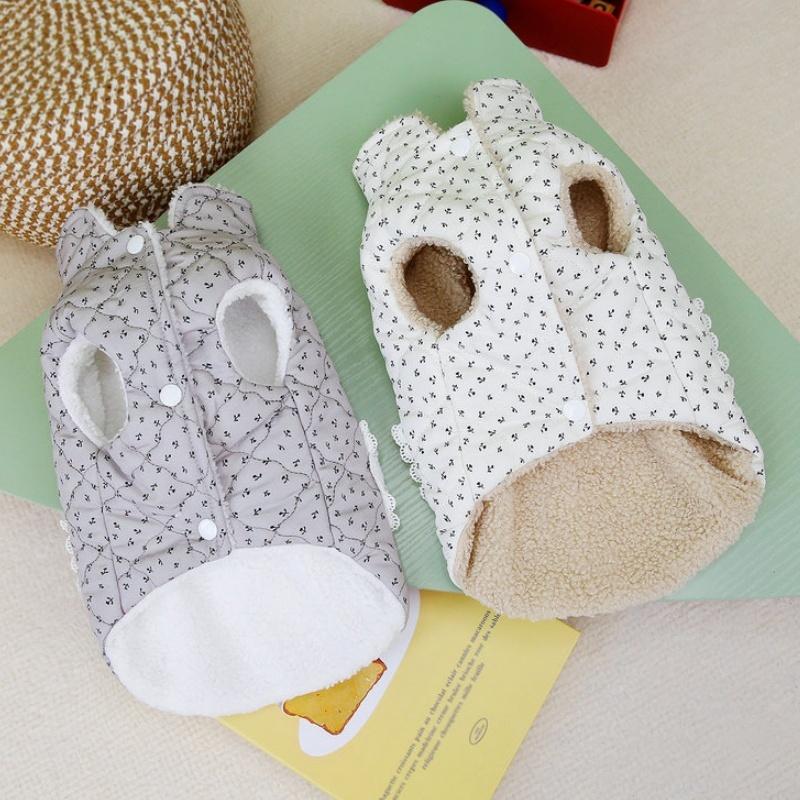 Cute Print Dog Down Jacket Soft Plush Dog Clothes Luxury Puppy Jacket Coat Winter Warm Cat Vest Cozy Pet Overcoat Bichon Apparel