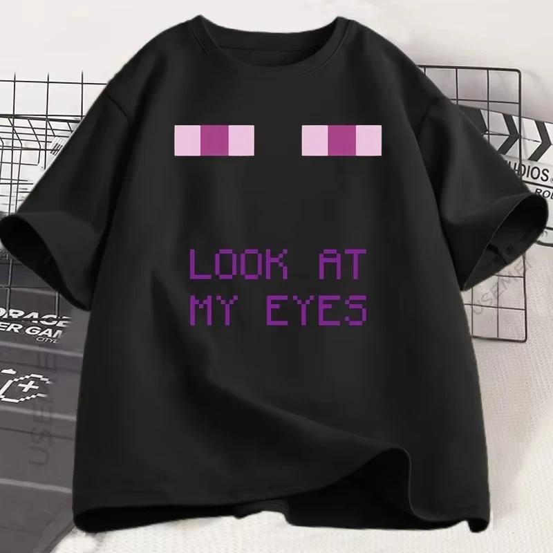 Enderman Eyes Game T-shirts Funny Design Women Short Sleeves T Shirt Casual Round Neck Loose Graphic Tees Harajuku Clothes