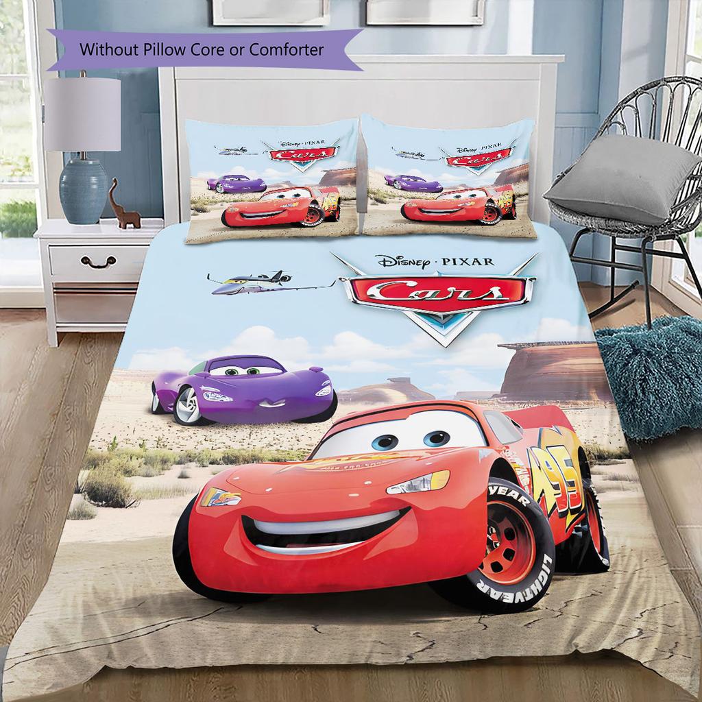 Lightning McQueen Cars 3Pcs Bedding Set for Kids, Soft Microfiber Bed Set for Boys Bedroom, Cartoon Movie Home Decor