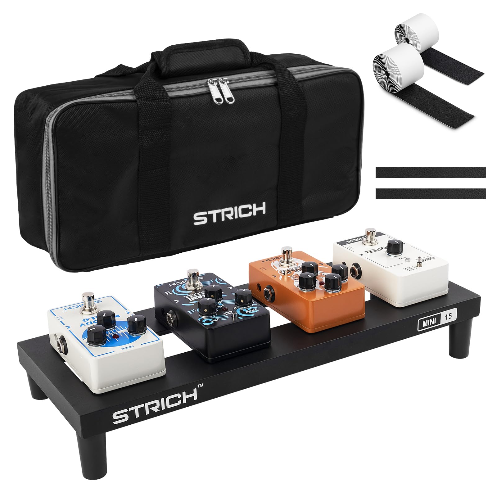 

STRICH Mini 15 Effects Aluminum Guitar Pedal with Carry Bag Board, Alloy, 0.38kg, Ultra-Lightweight Board, 38x14.5cm,